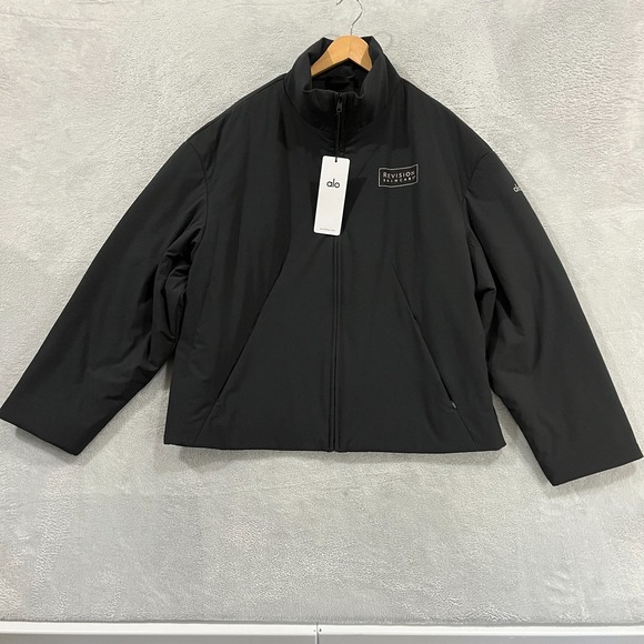 ALO Notable Jacket Large Puffer Black Full Zip Woven Stretch